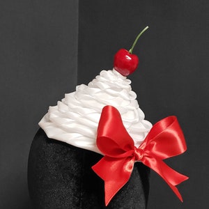 Sweet Whipped Cream, Buttercream, Strawberry Cream, or Chocolate Mousse Dollop Hat ~ Plain or Cherry on Top ~ 9+ Bow Colors Available