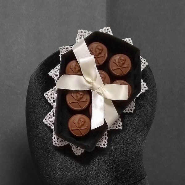 Deadly Poisoned Chocolates Black Velvet Coffin Box Hat or Desk Decor ~ Made to Order