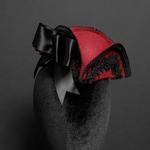 Black and Garnet Red Mini Tricorn Pirate Hat - Made to Order
