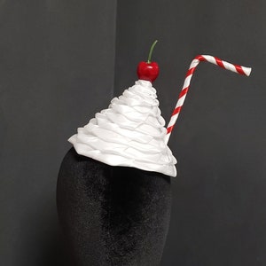 Sweet Whipped Cream Diner Milkshake Hat Cherry, Strawberry, or Chocolate Shavings 7 Straw Colors image 1