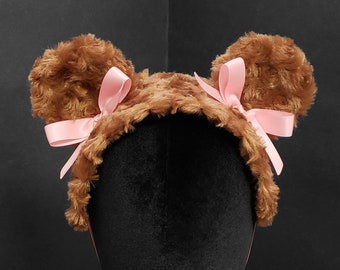 Sweet Bear Bonnet or Headband ~ Many Fur and Bow Colors ~ Made to Order