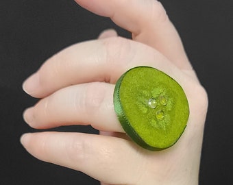 Dill Pickle Slice Jeweled Ring ~ Made to Order