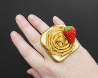 Delicious Peanut Butter and Strawberry Jelly Ring, Hair Clip, Or Pin ~ Made to Order