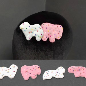 Sweet Pink and White Frosted Circus Animal Cookies Hair Clips or Pins ~ Made to Order