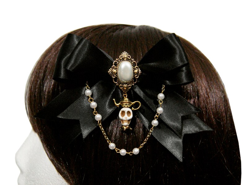 Elegant Victorian Gothic Gold or Silver Skull Teapot Hair Bow Etsy UK
