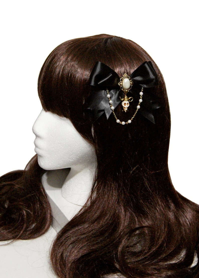 Elegant Victorian Gothic Gold or Silver Skull Teapot Hair Bow Etsy UK