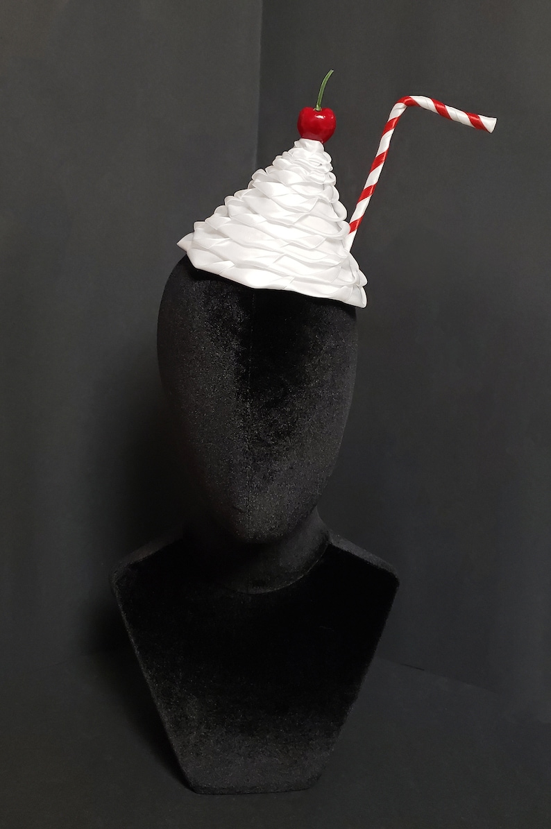 Sweet Whipped Cream Diner Milkshake Hat Cherry, Strawberry, or Chocolate Shavings 7 Straw Colors image 1