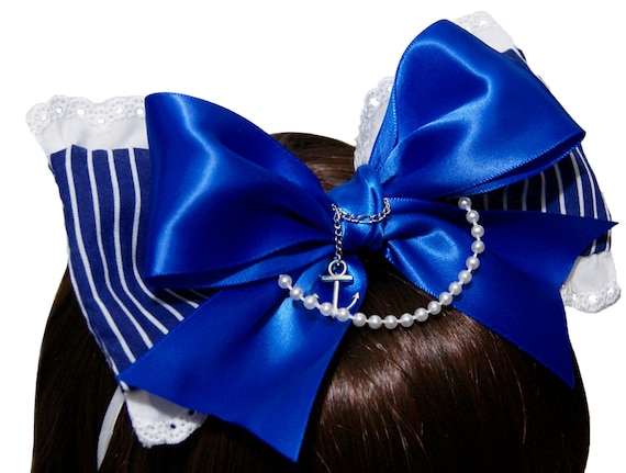 Nautical Red White Stripes Fabric Anchor Sailor Costume Headband Hairband Alice