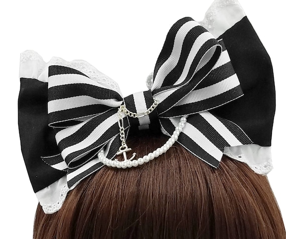 Nautical Red White Stripes Fabric Anchor Sailor Costume Headband Hairband Alice