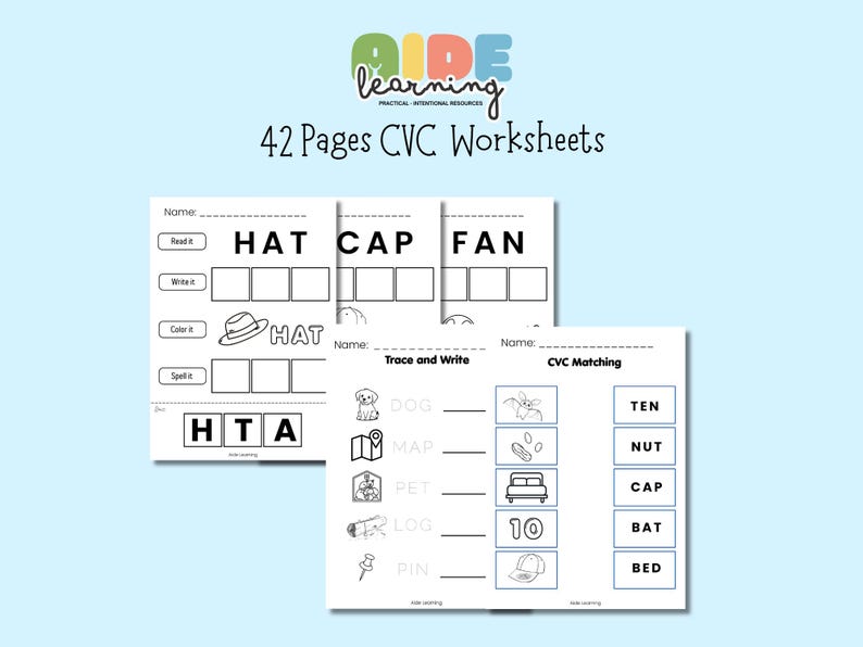 CVC Words Worksheets | Phonics and Spelling Practice | Trace, Write ...
