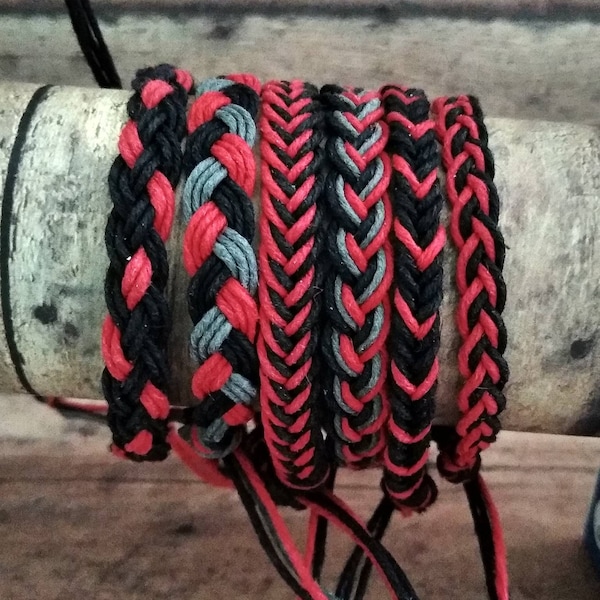 Red & Black Hemp Bracelet or Hemp Anklet Braided Hippie Surfer Beach Boho Jewelry 4 Men Women All and all ages