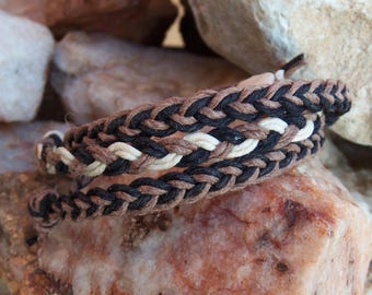 Hemp Anklets or Bracelets - Stacking Set of 3 - Braided in Black, Brown & Natural Hemp - Braided Hippie Surfer Hemp for Men or Women