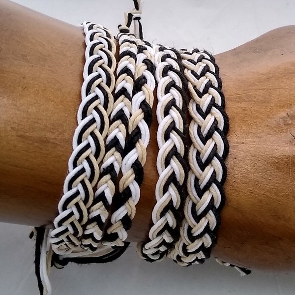 Pulsera de cáñamo Tobillera trenzada en diferentes anchos en patrones blancos, naturales y negros Hippie surfista Joyería de cáñamo 4 Hombres Mujeres Todas y todas las edades