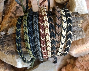 Herringbone Fishtail Hemp Anklet Bracelet Braided in Neutral Earth colors with Chevron Accent hippie surfer jewelry 4 Men Women All all ages