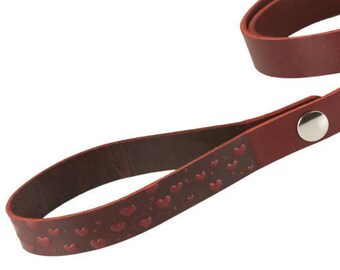 BDSM Leash - Bondage Leash - Slave Leash - Leather Leash - Hearts Leather Leash- SHORT