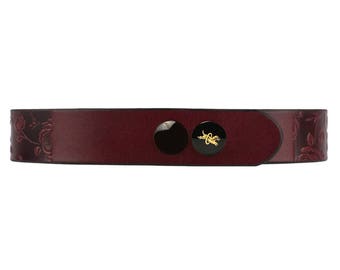 BDSM Collar - Red Leather Choker - Gothic Choker - Leather Choker - Slave Collar -  Bondage Collar - Red Rose Collar