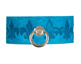 Ball Stretcher - Blue Ball Stretcher - Blue Leather Ball Stretcher - Leather Ball Stretcher - CBT stretcher - Fleur - De - Lis