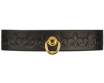 BDSM Kragen - schwarzes Leder Halsband - Gothic Halsband - Leder - Slave-Kragen - Bondage-Kragen - Fleur De Lis