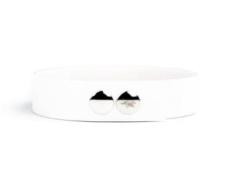 BDSM Choker - White Bondage Collar - White Slave Collar - White Leather Collar - White Cosplay Collar - White PetPlay Collar - Steel