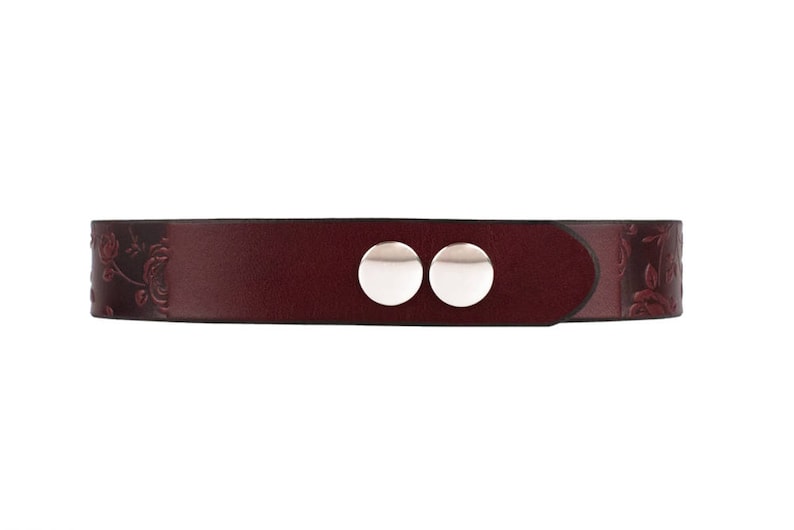 Red Leather Collar Red Rose Collar Red BDSM Collar image 2
