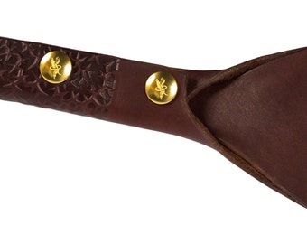 Spanking Paddle - Leather Paddle - BDSM Paddle - Thorns - Chestnut & Brass