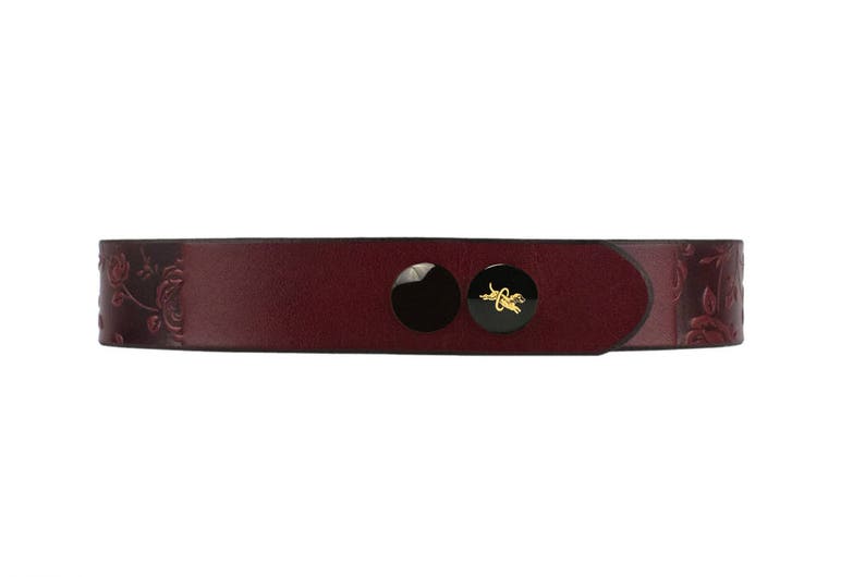 Red Leather Collar Red Rose Collar Red BDSM Collar image 6