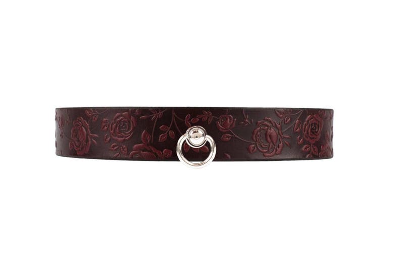 Red Leather Collar Red Rose Collar Red BDSM Collar image 1