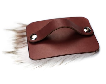 Petting Brush - Fur Pad - Hand of Praise - Brown Leather - Faux Fur - Creme - Nickel Fasteners