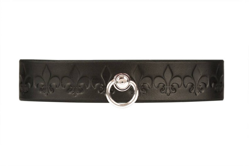 BDSM kraag zwart lederen kraag gotische kraag leder Choker Slave kraag Bondage kraag Fleur De Lis afbeelding 1