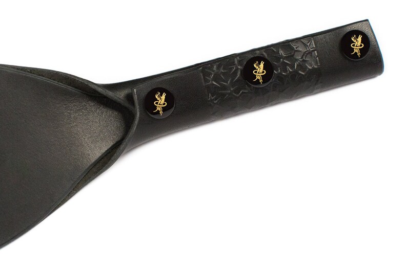 Spanking Paddle Leather Paddle BDSM Paddle Black Spanking Paddle Thorns Ebony & Brass image 3