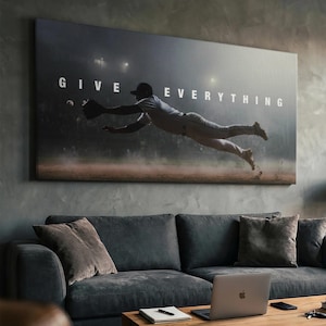 Lienzo decorativo "Give Everything Baseball", arte mural motivacional de béisbol, decoración con mentalidad deportiva, regalo para jugadores de béisbol, decoración de pared para oficina.