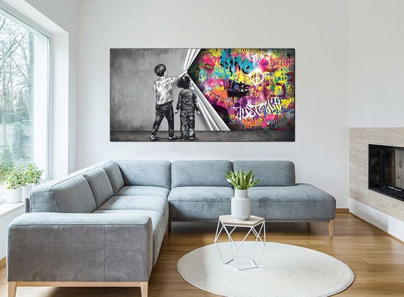 Graffiti Child Uncovered Colorful Love Hope Canvas Bansky Painting Wall ...