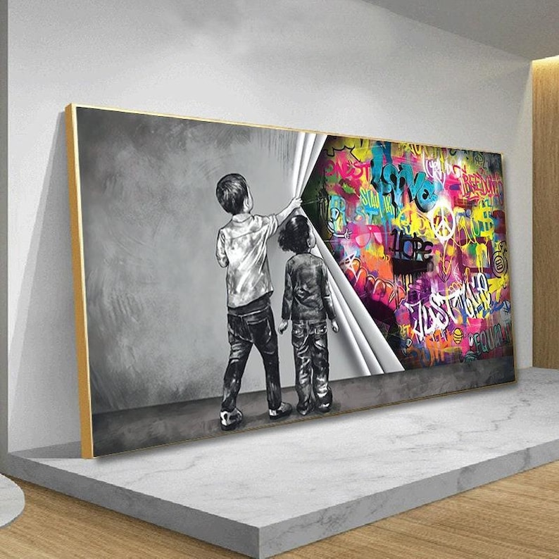 Graffiti Child Uncovered Colorful Love Hope Canvas Bansky Painting Wall ...