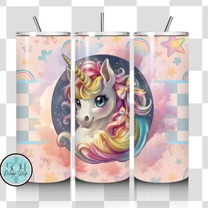 Unicorn Tumbler Wrap PNG, 20 Oz Skinny Tumbler Sublimation Design, Cute Seamless Tumbler Design