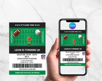 Bearbeitbare Einladungsvorlage für eine Fußballgeburtstagsfeier | Canva (Digitaler Download)