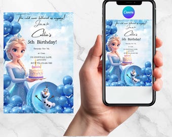Einladung zur Eisprinzessin | Winterwunderland-Geburtstag | Bearbeitbare Canva-Vorlage