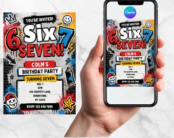 Bearbeitbare Geburtstagseinladung im Six Seven Meme-Stil | Canva-Vorlage (Digitaler Download)