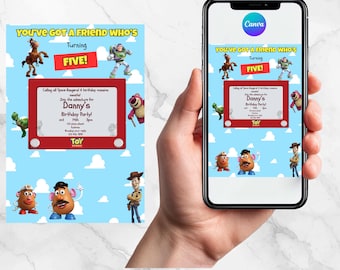 Bearbeitbare Einladungsvorlage für einen Cowboy- und Weltraum-Ranger-Geburtstag | Canva | Sofort-Download | Digitaler Druck
