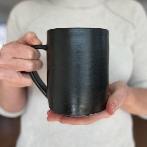 Large Satin Black Mugs | 24 fl oz | Coffee Mug | Tea Mug