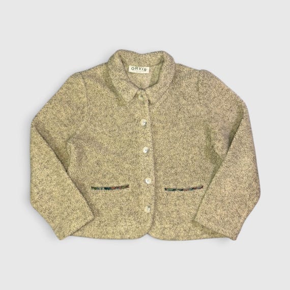 Orvis, Vintage Orvis Sherpa Fleece Jacket with Woven Tapestry Trim - Women's - S - Tan