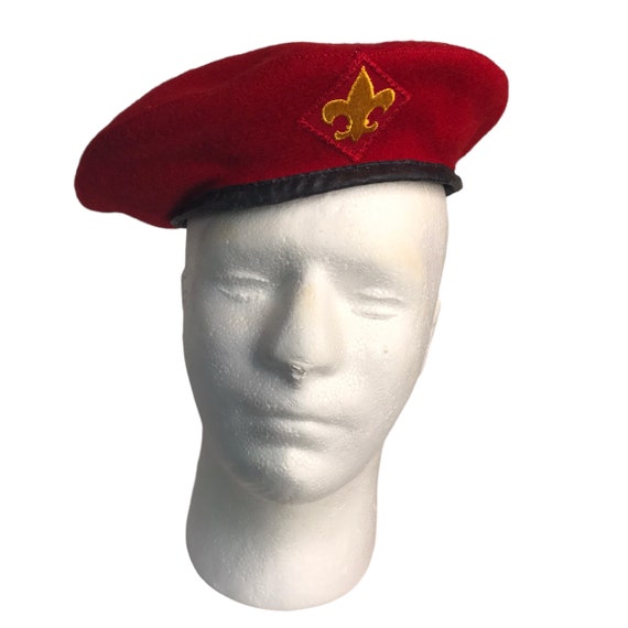 Vintage Small Red Wool Beret Hat Official Head We… - image 1