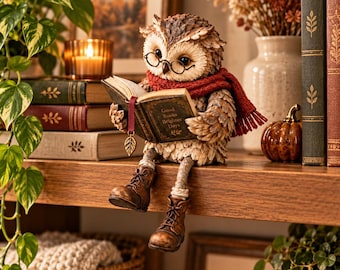 Lesende Eulenfigur, Deko für Bücherliebhaber, niedliche Eule mit Brille, gemütliche Bibliotheksdekoration, Geschenk für Lehrer, Landhausstil-Deko