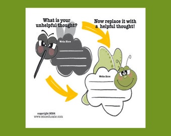 Change Unhelpful Thought to a Helpful Thought CBT Activity Worksheet, Self-Help Resource, Emotional Education for Kids, Anxiety Management