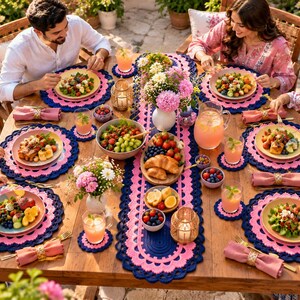 Table Runner Placemats Coasters, 13 Piece Crochet Dining Set Pattern PDF, Farmhouse Home Decor Digital Download