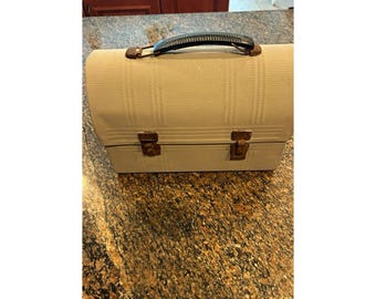 Vintage Textured Metal Lunch Box w/ Handle & 2 Latches