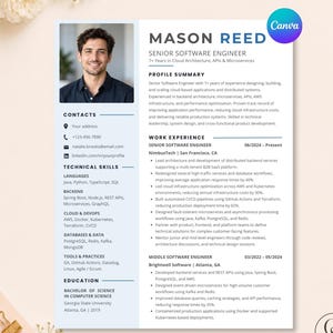 Professional Resume Template, Modern Canva CV with Photo for Software Engineer, Cover Letter and References Bundle, Editable Resume