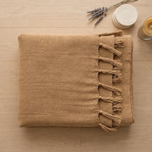 Kamelfärgad bomullsfilt, vävd bomullsfilt, boho-pläd för soffa, mjuk och lätt sängfilt, mysig heminredning, sovrumsfilt
