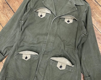 Vintage 1940s 1950s M47 French Army Military Field Jacket Cotton Medium