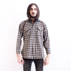 Pearl Snaps Flannel Shirt 70s .  Plaid Woolen Mills Button Down Shirt . Checked Woolen Shirt 90s Made In USA