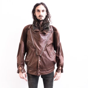 Blouson pilote en cuir aviateur FRED CUIR années 70 . Bomber Flight Bomber en cuir . Blouson rétro en cuir effet vieilli